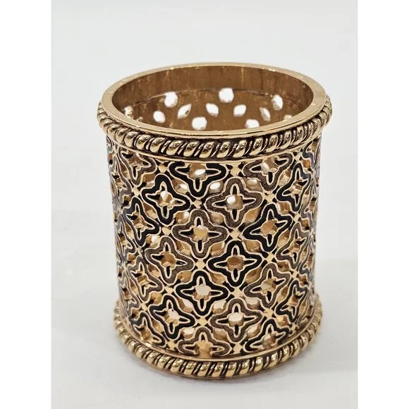 SET 3 St. John Home Enamel Open Design Gold Tone Candle Votives Holders Designer